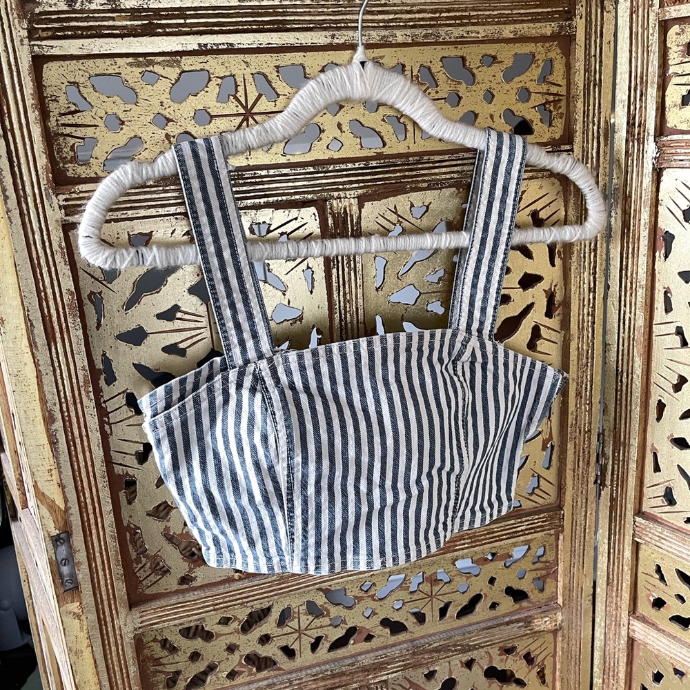 Zara Striped Blue and White Crop Tank Top